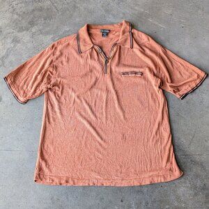 Kevoman Burnt Orange 2-Ply 100% Silk Knit Short Sleeve Polo Shirt size XL